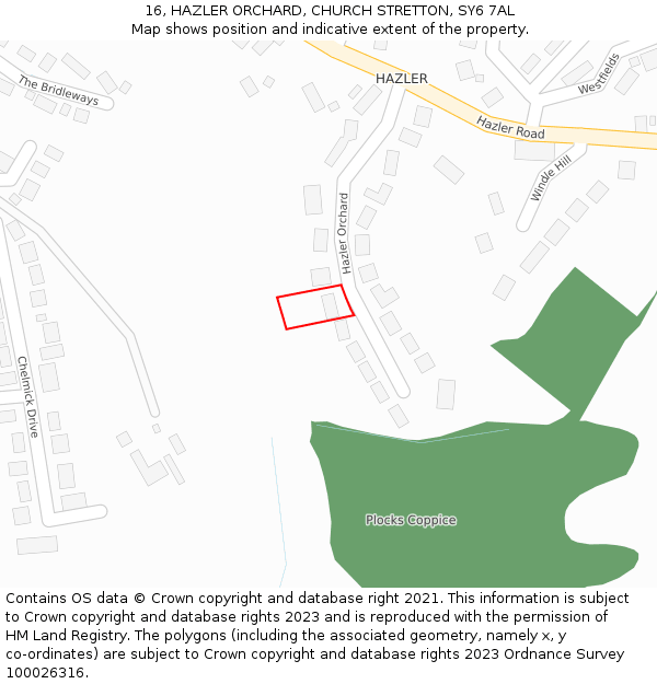 16, HAZLER ORCHARD, CHURCH STRETTON, SY6 7AL: Location map and indicative extent of plot