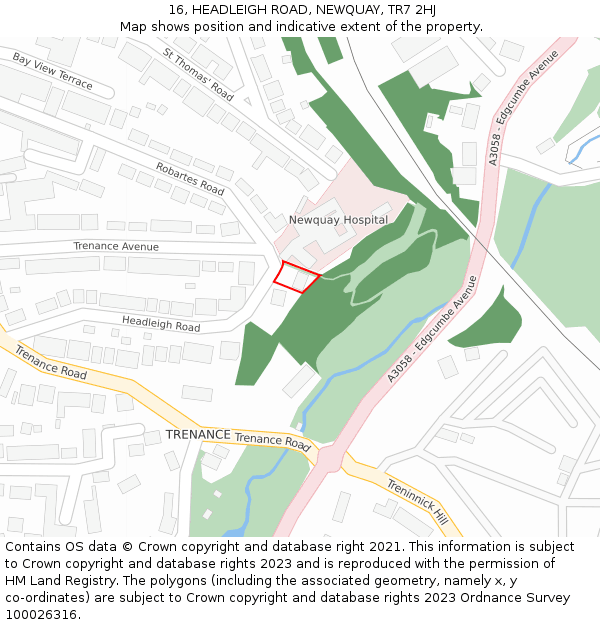 16, HEADLEIGH ROAD, NEWQUAY, TR7 2HJ: Location map and indicative extent of plot