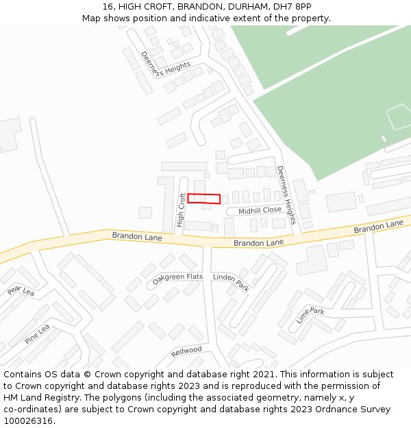 16, HIGH CROFT, BRANDON, DURHAM, DH7 8PP: Location map and indicative extent of plot