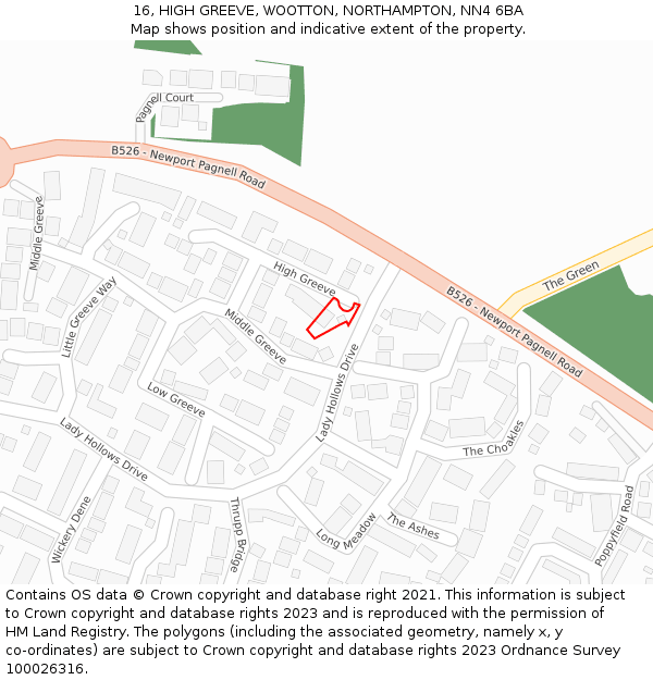 16, HIGH GREEVE, WOOTTON, NORTHAMPTON, NN4 6BA: Location map and indicative extent of plot
