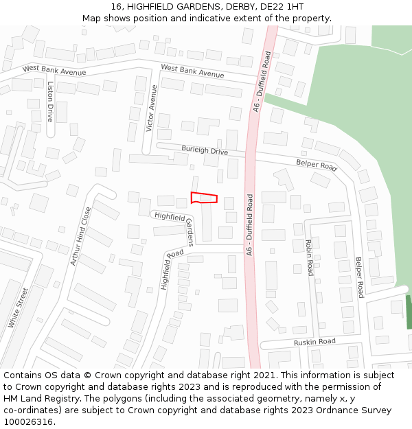 16, HIGHFIELD GARDENS, DERBY, DE22 1HT: Location map and indicative extent of plot