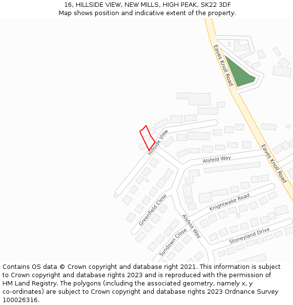 16, HILLSIDE VIEW, NEW MILLS, HIGH PEAK, SK22 3DF: Location map and indicative extent of plot