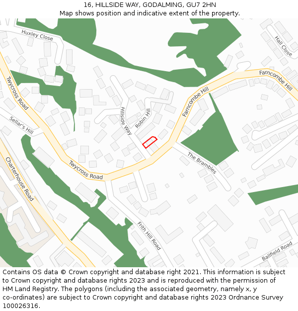 16, HILLSIDE WAY, GODALMING, GU7 2HN: Location map and indicative extent of plot