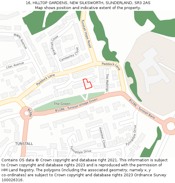 16, HILLTOP GARDENS, NEW SILKSWORTH, SUNDERLAND, SR3 2AS: Location map and indicative extent of plot