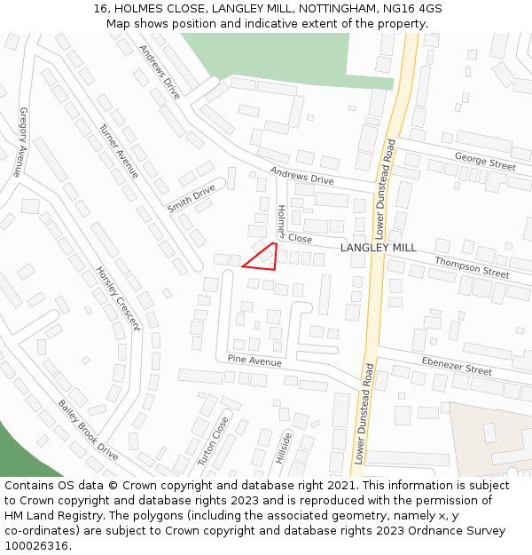 16, HOLMES CLOSE, LANGLEY MILL, NOTTINGHAM, NG16 4GS: Location map and indicative extent of plot