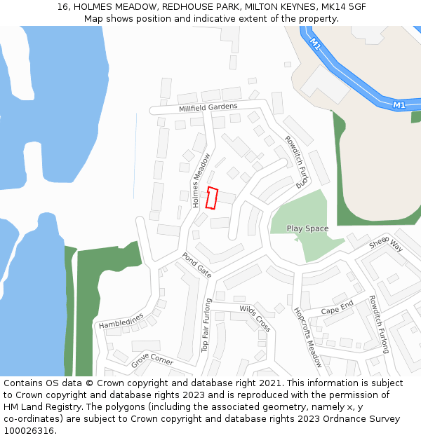 16, HOLMES MEADOW, REDHOUSE PARK, MILTON KEYNES, MK14 5GF: Location map and indicative extent of plot