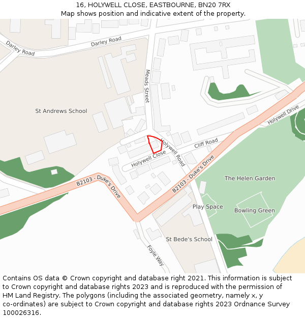 16, HOLYWELL CLOSE, EASTBOURNE, BN20 7RX: Location map and indicative extent of plot