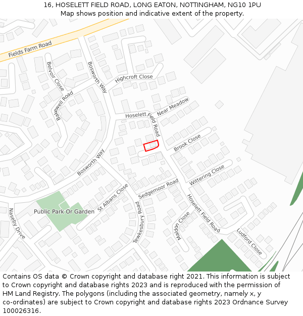 16, HOSELETT FIELD ROAD, LONG EATON, NOTTINGHAM, NG10 1PU: Location map and indicative extent of plot