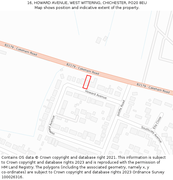 16, HOWARD AVENUE, WEST WITTERING, CHICHESTER, PO20 8EU: Location map and indicative extent of plot