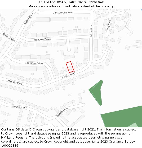 16, HYLTON ROAD, HARTLEPOOL, TS26 0AG: Location map and indicative extent of plot