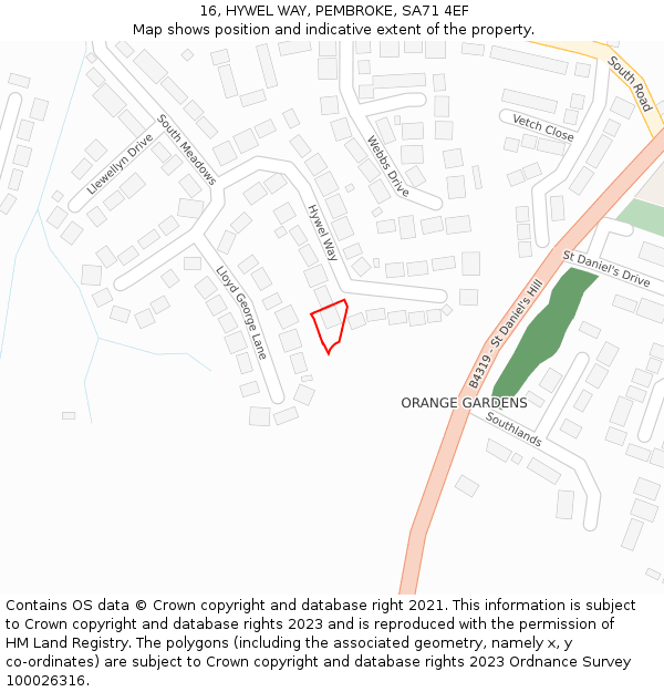 16, HYWEL WAY, PEMBROKE, SA71 4EF: Location map and indicative extent of plot