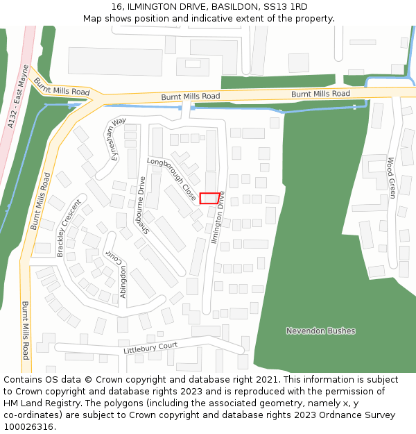 16, ILMINGTON DRIVE, BASILDON, SS13 1RD: Location map and indicative extent of plot