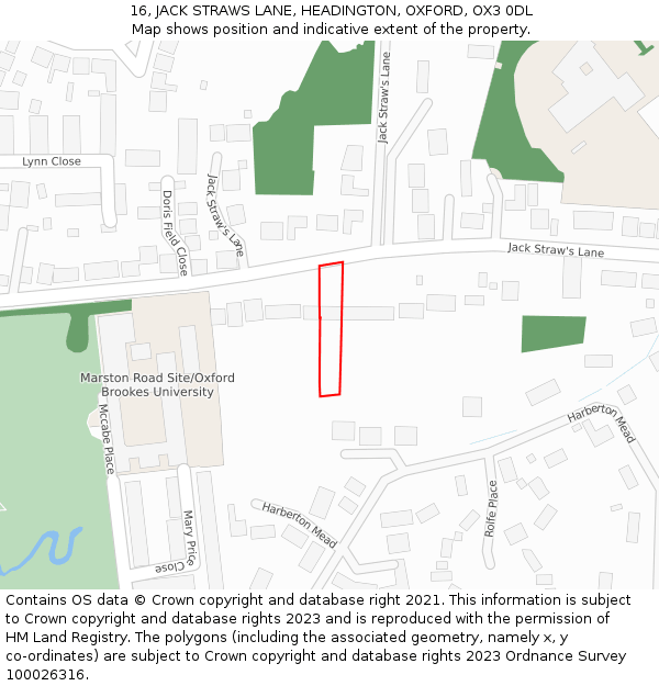 16, JACK STRAWS LANE, HEADINGTON, OXFORD, OX3 0DL: Location map and indicative extent of plot