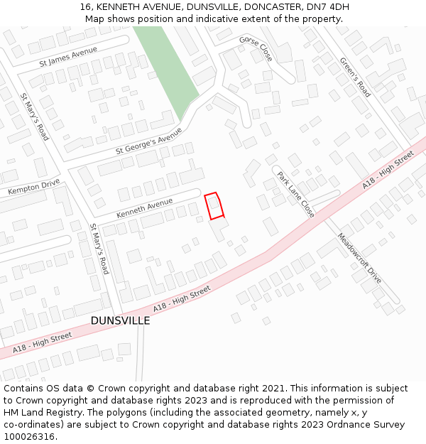 16, KENNETH AVENUE, DUNSVILLE, DONCASTER, DN7 4DH: Location map and indicative extent of plot