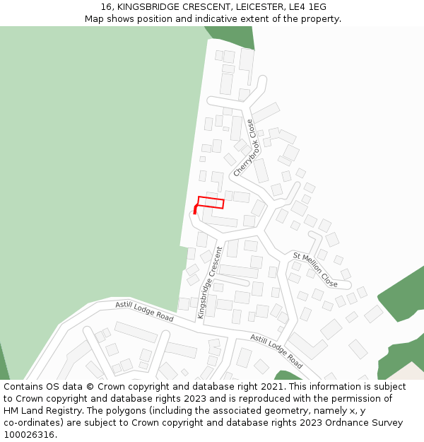 16, KINGSBRIDGE CRESCENT, LEICESTER, LE4 1EG: Location map and indicative extent of plot