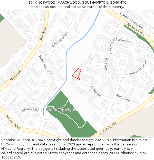 16, KINGSWOOD, MARCHWOOD, SOUTHAMPTON, SO40 4YQ: Location map and indicative extent of plot