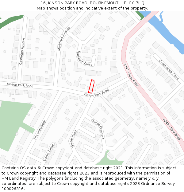 16, KINSON PARK ROAD, BOURNEMOUTH, BH10 7HQ: Location map and indicative extent of plot