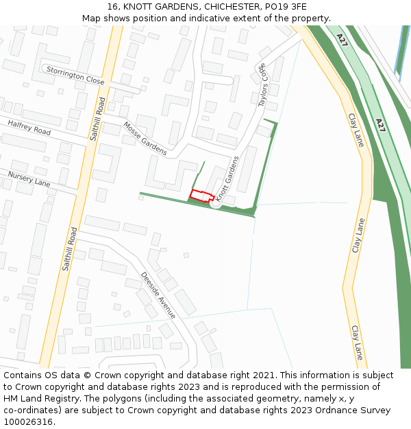 16, KNOTT GARDENS, CHICHESTER, PO19 3FE: Location map and indicative extent of plot