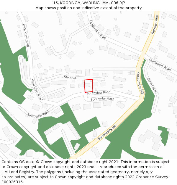 16, KOORINGA, WARLINGHAM, CR6 9JP: Location map and indicative extent of plot
