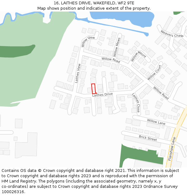 16, LAITHES DRIVE, WAKEFIELD, WF2 9TE: Location map and indicative extent of plot