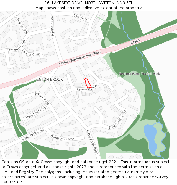 16, LAKESIDE DRIVE, NORTHAMPTON, NN3 5EL: Location map and indicative extent of plot