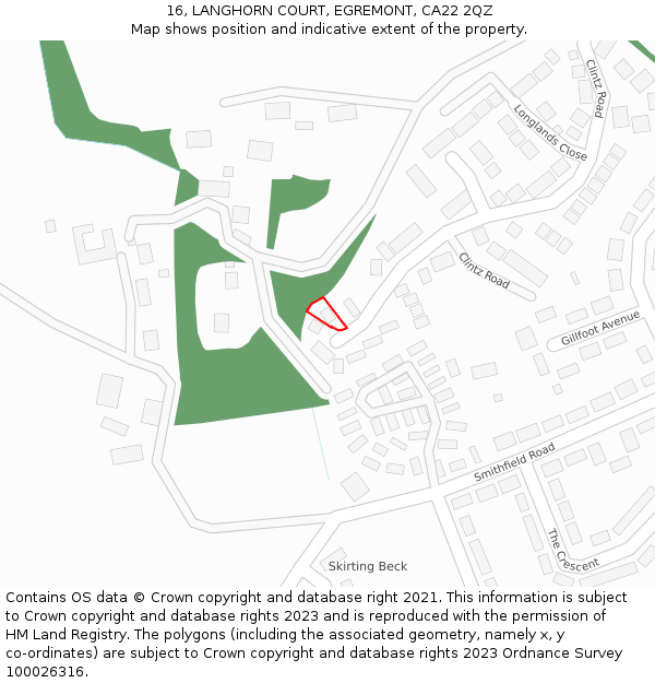 16, LANGHORN COURT, EGREMONT, CA22 2QZ: Location map and indicative extent of plot