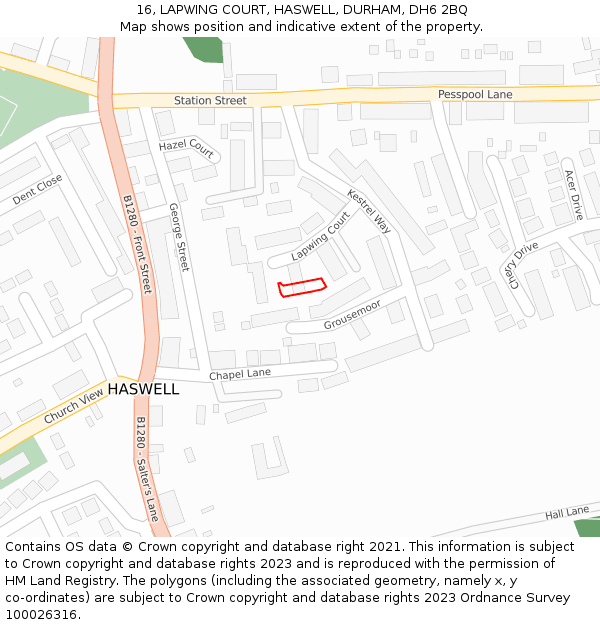 16, LAPWING COURT, HASWELL, DURHAM, DH6 2BQ: Location map and indicative extent of plot