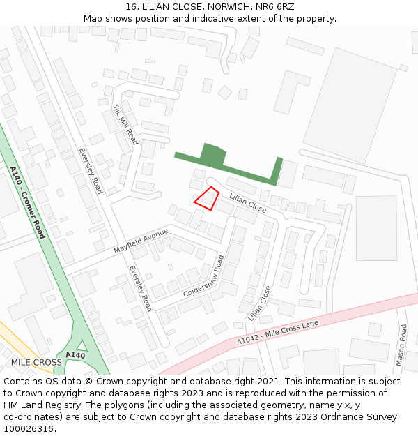 16, LILIAN CLOSE, NORWICH, NR6 6RZ: Location map and indicative extent of plot