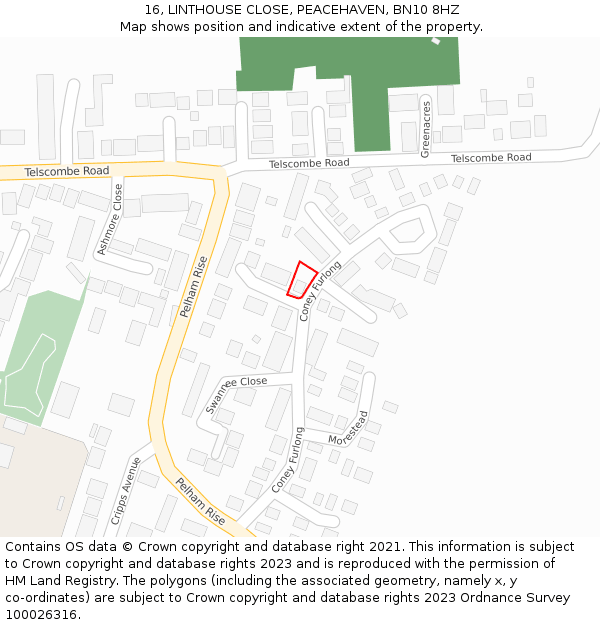 16, LINTHOUSE CLOSE, PEACEHAVEN, BN10 8HZ: Location map and indicative extent of plot