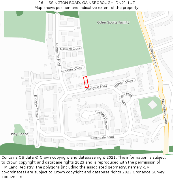 16, LISSINGTON ROAD, GAINSBOROUGH, DN21 1UZ: Location map and indicative extent of plot