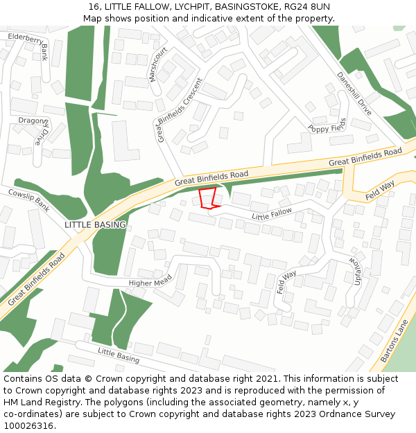 16, LITTLE FALLOW, LYCHPIT, BASINGSTOKE, RG24 8UN: Location map and indicative extent of plot