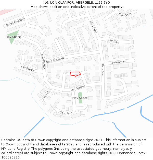 16, LON GLANFOR, ABERGELE, LL22 9YQ: Location map and indicative extent of plot