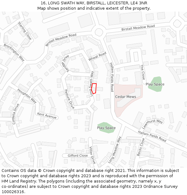 16, LONG SWATH WAY, BIRSTALL, LEICESTER, LE4 3NR: Location map and indicative extent of plot