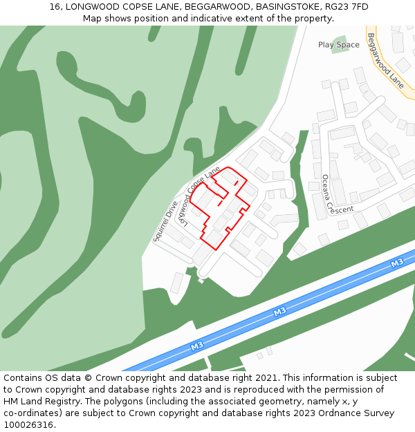 16, LONGWOOD COPSE LANE, BEGGARWOOD, BASINGSTOKE, RG23 7FD: Location map and indicative extent of plot