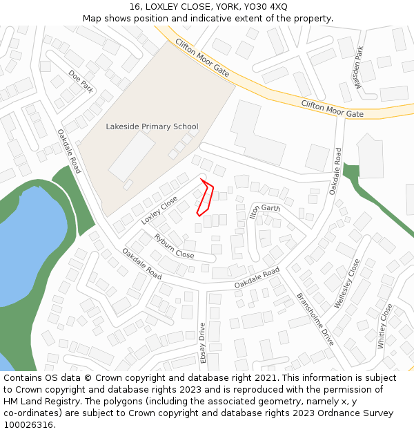 16, LOXLEY CLOSE, YORK, YO30 4XQ: Location map and indicative extent of plot