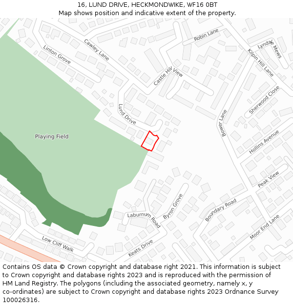 16, LUND DRIVE, HECKMONDWIKE, WF16 0BT: Location map and indicative extent of plot