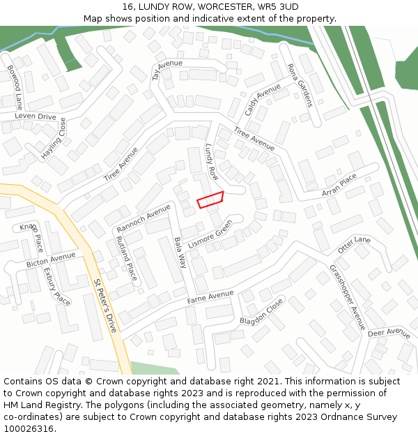 16, LUNDY ROW, WORCESTER, WR5 3UD: Location map and indicative extent of plot