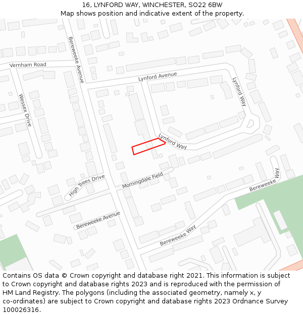 16, LYNFORD WAY, WINCHESTER, SO22 6BW: Location map and indicative extent of plot