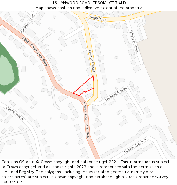 16, LYNWOOD ROAD, EPSOM, KT17 4LD: Location map and indicative extent of plot