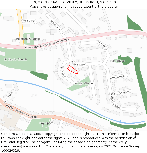 16, MAES Y CAPEL, PEMBREY, BURRY PORT, SA16 0EG: Location map and indicative extent of plot