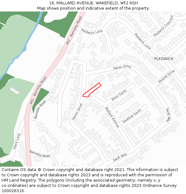 16, MALLARD AVENUE, WAKEFIELD, WF2 6SH: Location map and indicative extent of plot