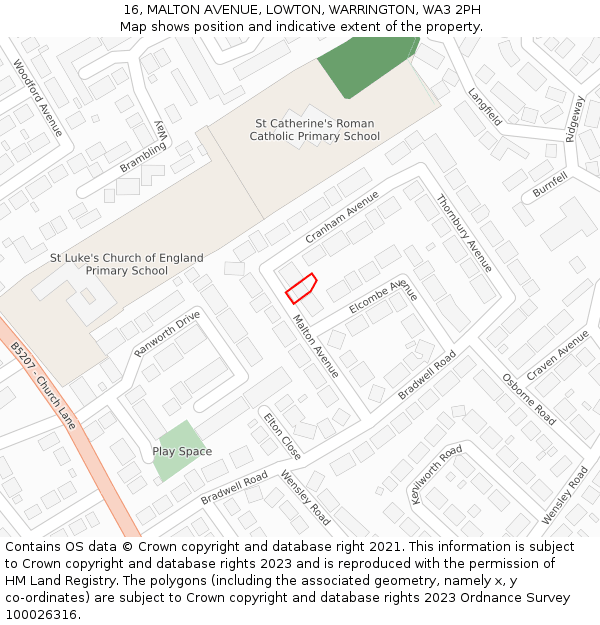 16, MALTON AVENUE, LOWTON, WARRINGTON, WA3 2PH: Location map and indicative extent of plot