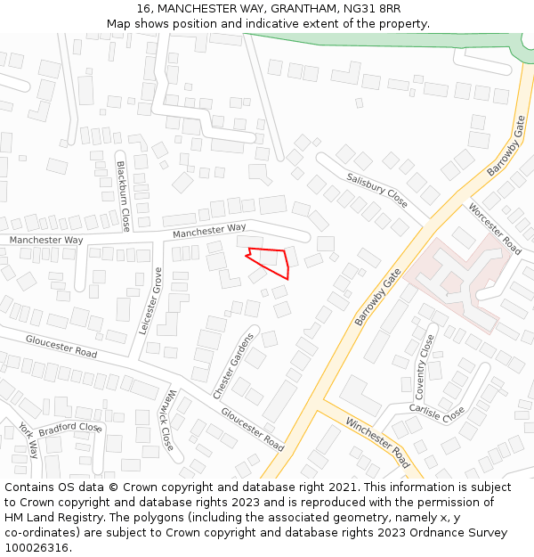 16, MANCHESTER WAY, GRANTHAM, NG31 8RR: Location map and indicative extent of plot