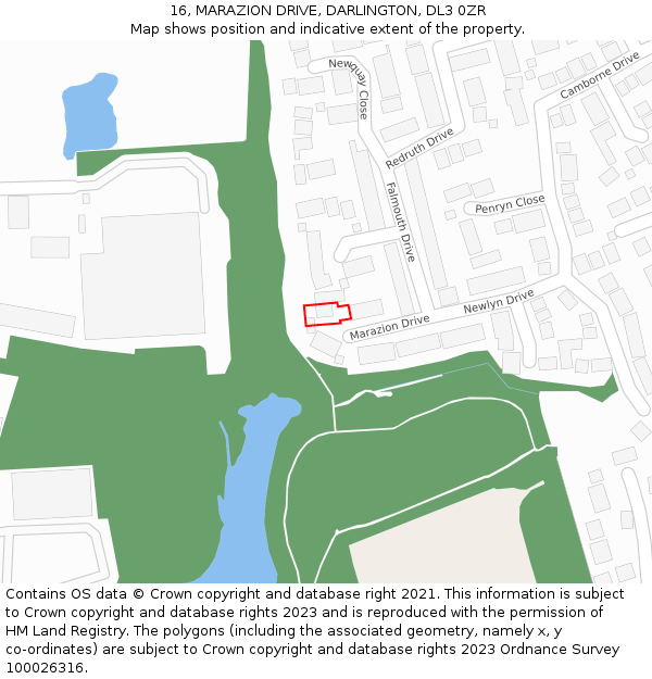 16, MARAZION DRIVE, DARLINGTON, DL3 0ZR: Location map and indicative extent of plot