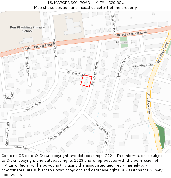 16, MARGERISON ROAD, ILKLEY, LS29 8QU: Location map and indicative extent of plot