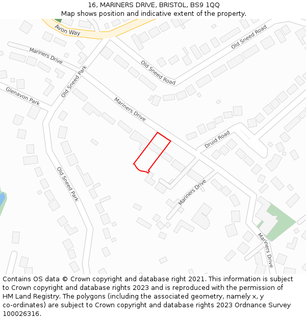 16, MARINERS DRIVE, BRISTOL, BS9 1QQ: Location map and indicative extent of plot