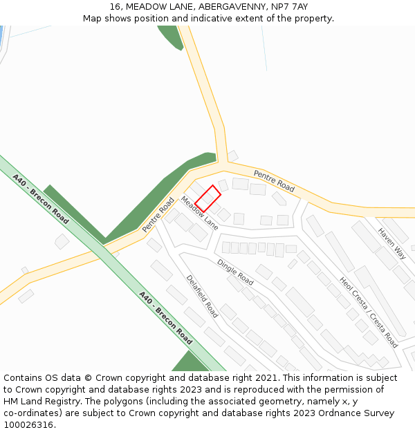 16, MEADOW LANE, ABERGAVENNY, NP7 7AY: Location map and indicative extent of plot