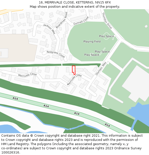 16, MERRIVALE CLOSE, KETTERING, NN15 6FX: Location map and indicative extent of plot