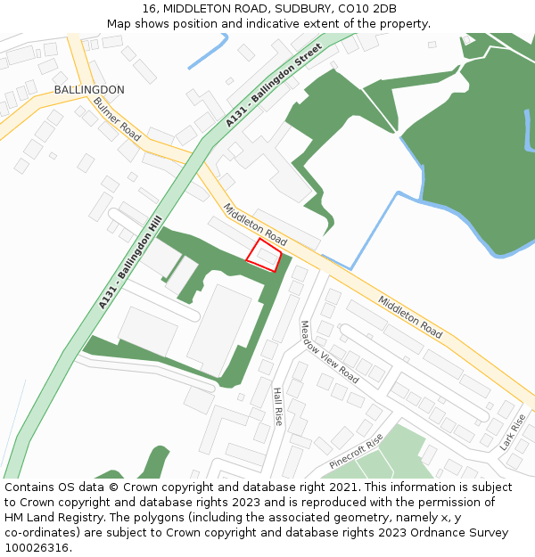 16, MIDDLETON ROAD, SUDBURY, CO10 2DB: Location map and indicative extent of plot