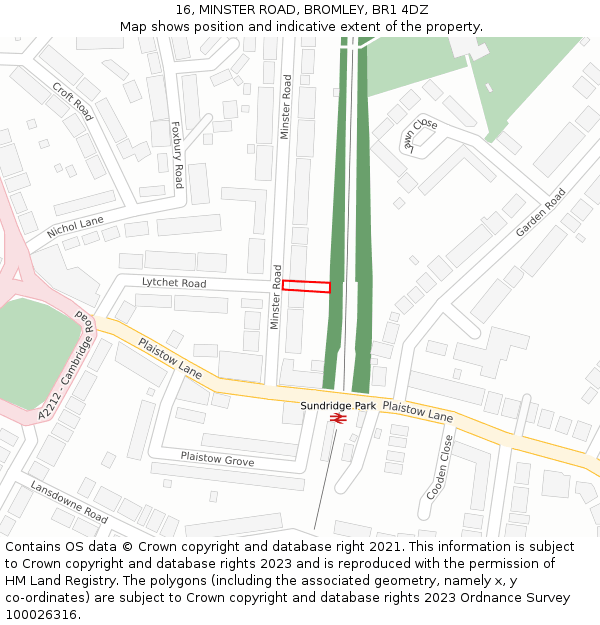 16, MINSTER ROAD, BROMLEY, BR1 4DZ: Location map and indicative extent of plot